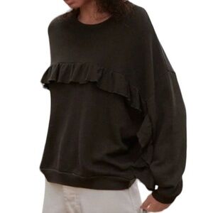 The Great. Long Sleeve The Ruffle Sweatshirt Women’s Black Size  L (3)